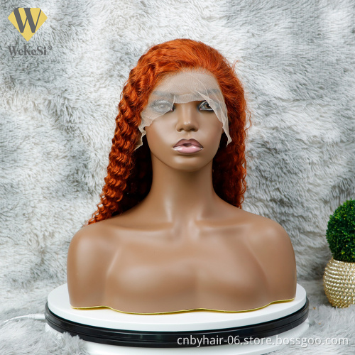 Colored Wigs Human Hair Lace Front,Custom Color Wig For Black Women, #350 Deep Wave Orange Ginger Human Hair Wig